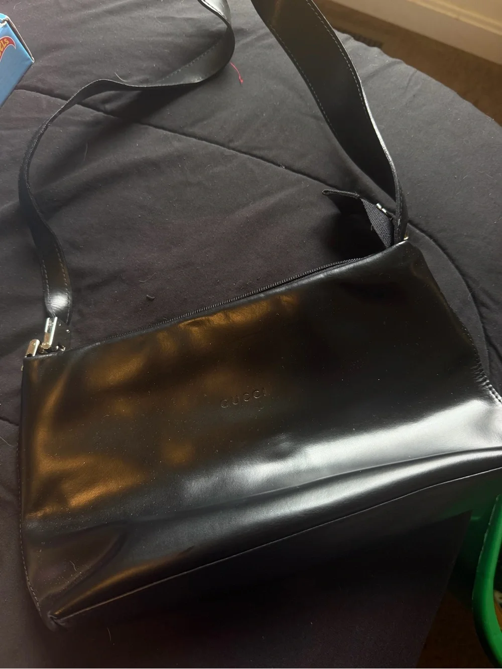 Black Smooth Leather Messenger Bag